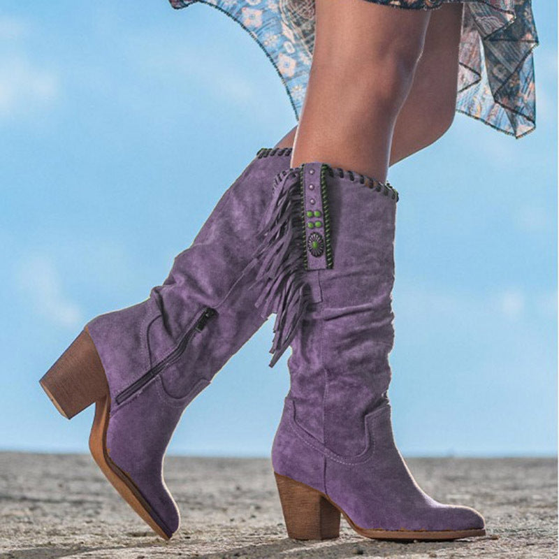 Eleganter Damen Western Stiefel Dakota, kniehoch. Vielseitiger Modestiefel mit spitzer Schuhspitze für Herbstlooks.