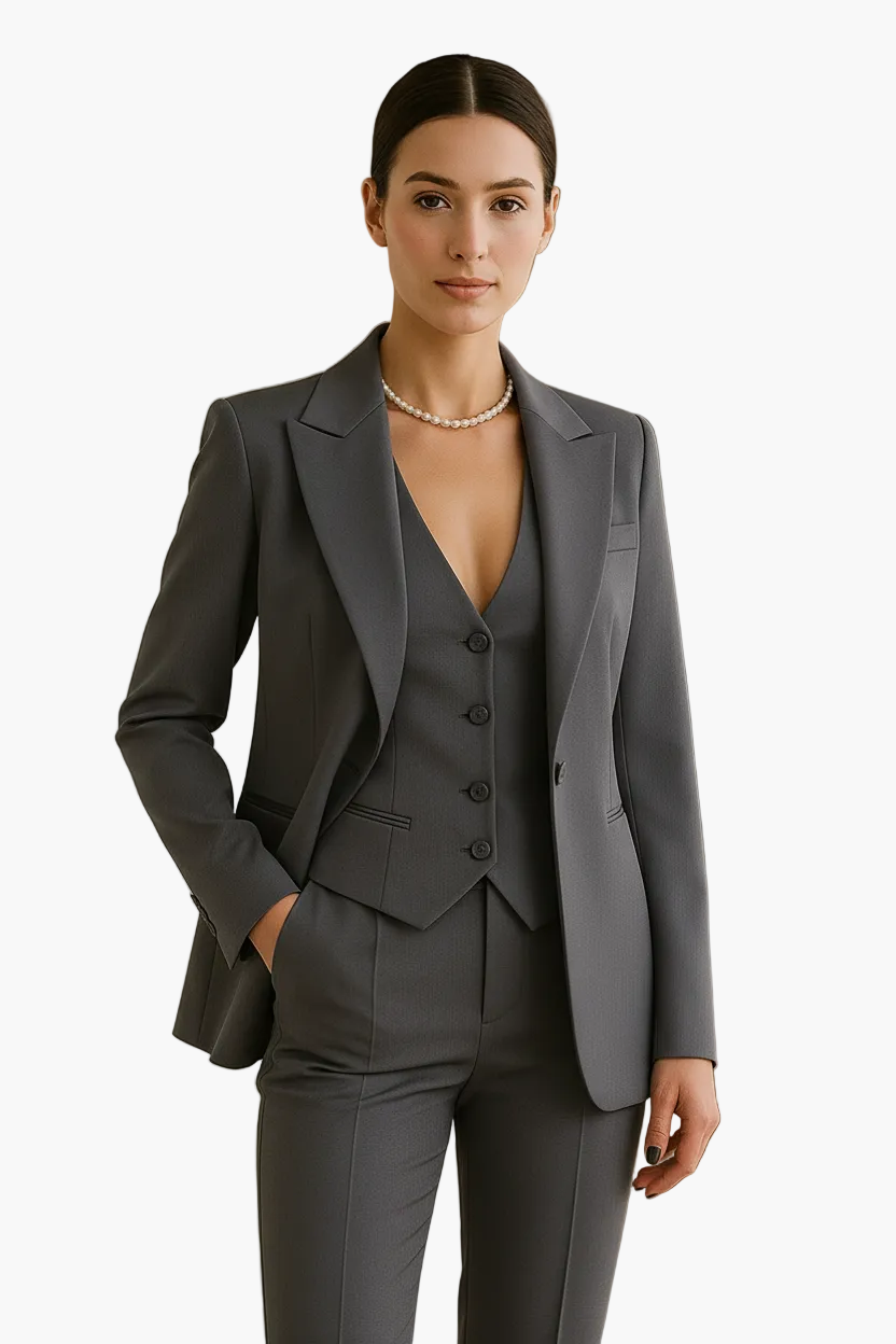 Eleganter Damen Business Anzug, 3-teilig mit Blazer, Weste & Hose für einen professionellen Büro-Look.