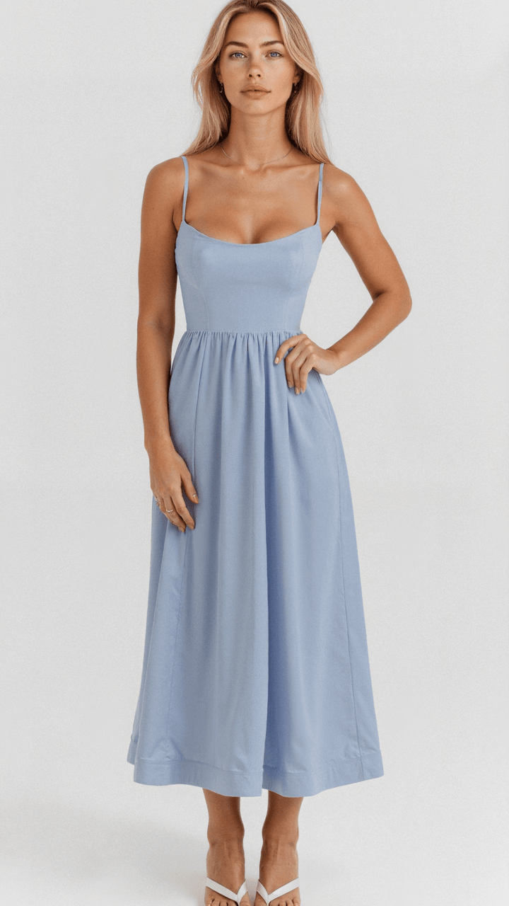 Fließendes A-Linien-Midikleid für Damen. Ascot-Stil Sommerkleid, ideal für festliche Anlässe.