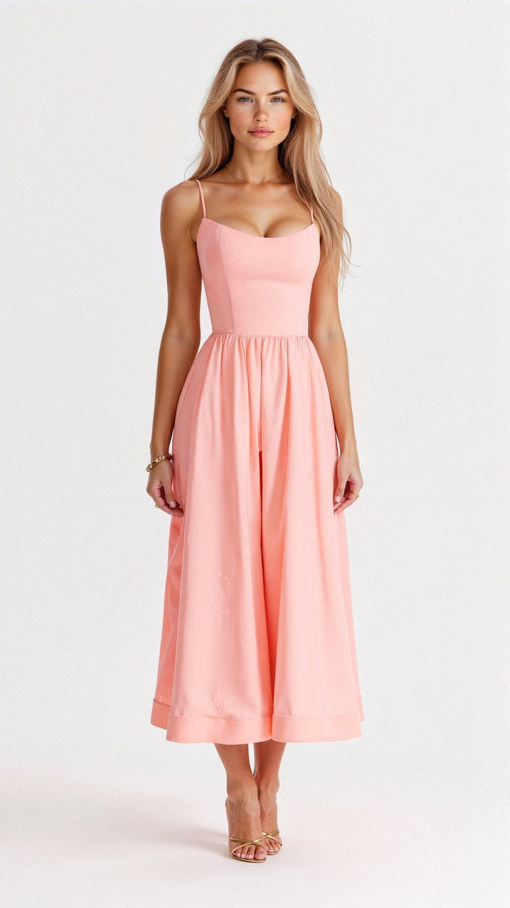 Trendiges A-Linien-Damenkleid. Midilänge, Ascot-Optik, elegantes Sommer-Outfit für jede Frau.