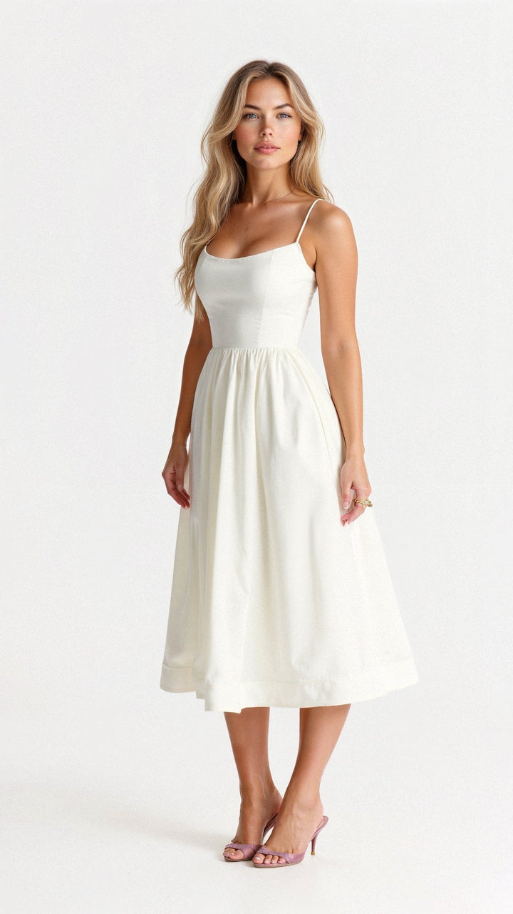 Damen Ascot-Stil A-Linien-Midikleid. Elegantes Sommerkleid für festliche Anlässe & Hochzeitsgäste.