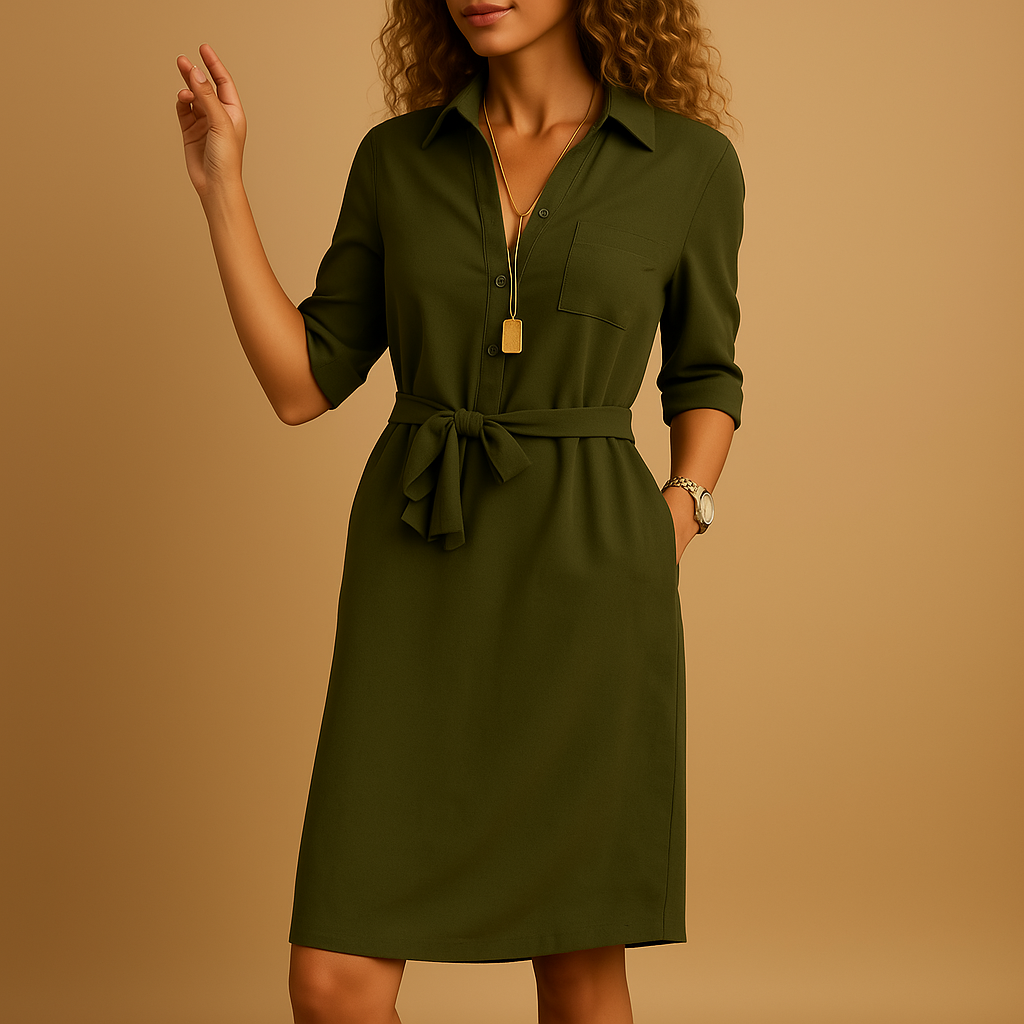 Freizeit- & elegantes Damen Hemdblusenkleid. "Johanna" Frühjahrskleid mit Gürtel und Knopfleiste für Damen.