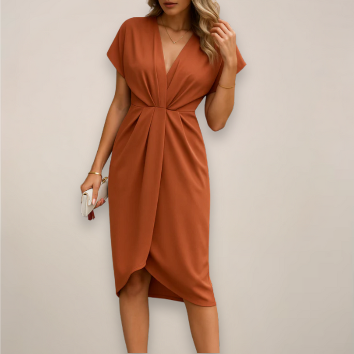 Schickes Damen Kurzarmkleid mit Schlitz, ein festliches oder elegantes Midikleid für viele Anlässe.