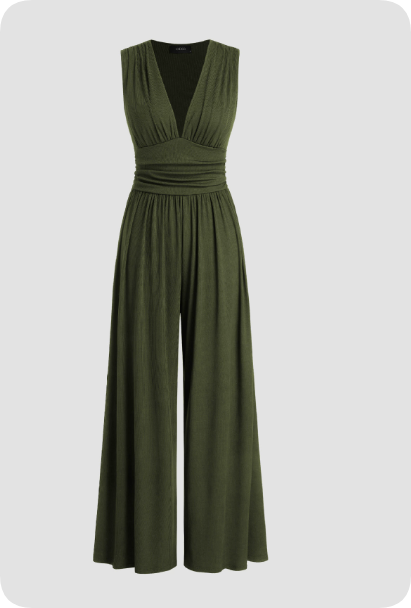 Ärmelloser Damen Jumpsuit, figurschmeichelnd, aus leichtem Stoff. Eleganter Sommer Einteiler für vielseitige Looks.