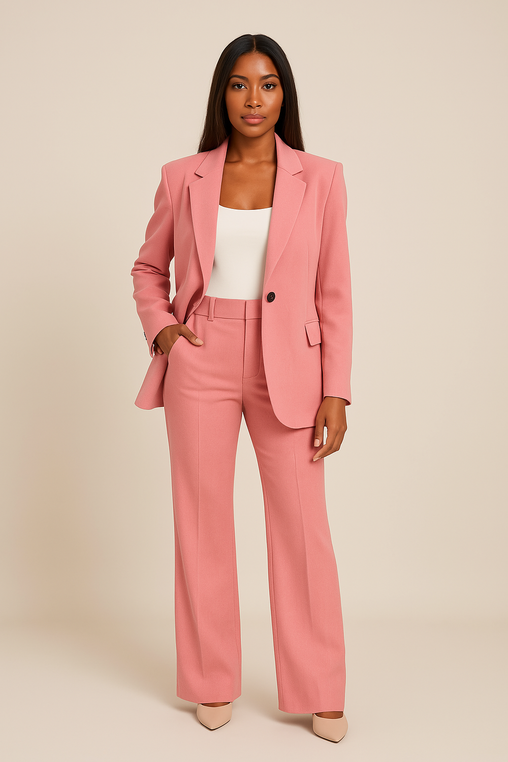 Moderner Damen Business Hosenanzug. Zweiteiliges Set mit elegantem Blazer & passender Hose. Perfekt für Büro.