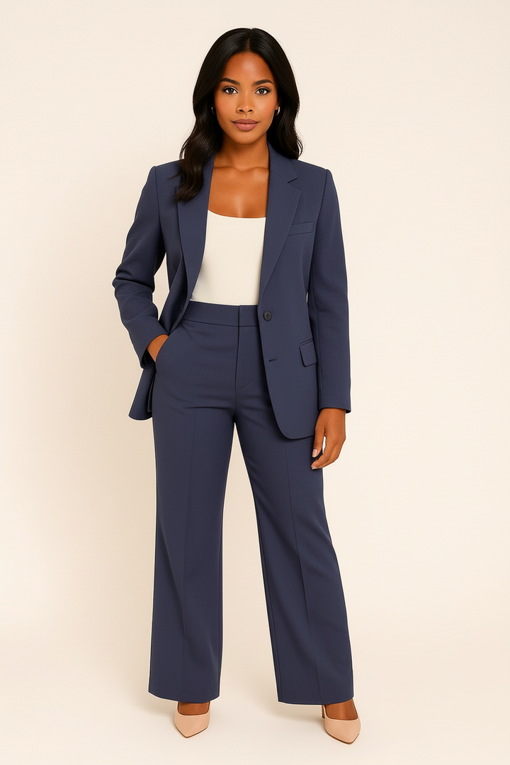 Eleganter Blazer & Hose Damen Set. Moderner Business Anzug in figurbetonter Passform. Ideal für Büro & Feste.
