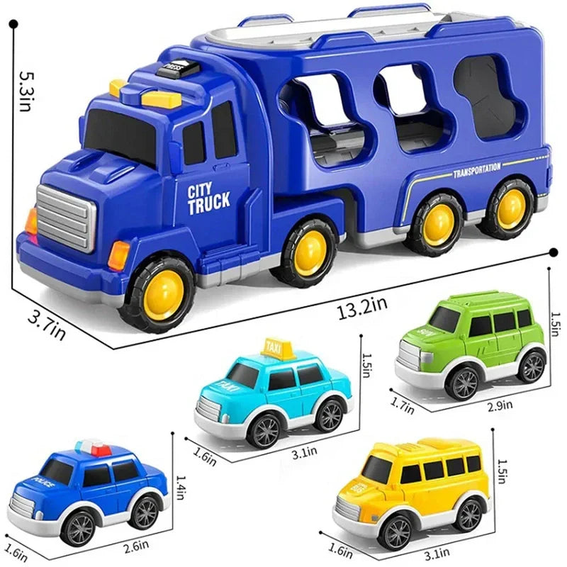 Großer Kinder Spielzeugtruck mit interaktiven Licht- & Soundeffekten; langlebiges Doppeldecker Fahrzeug aus ABS Kunststoff.
