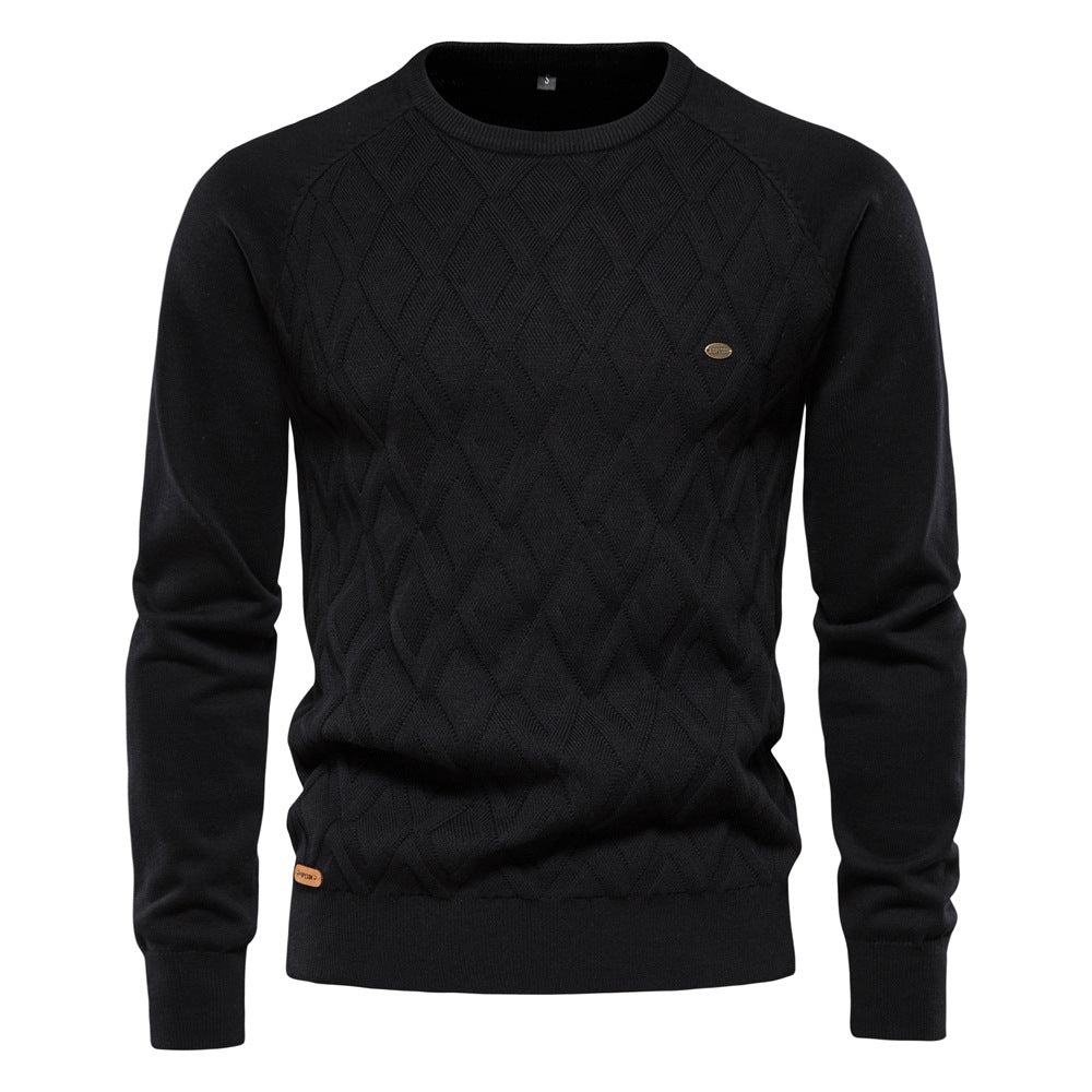 Vielseitiger Herren Langarmpullover in Blau, klassischer Oxford Stil. Perfekt für Herbstoutfits & Wintermode.