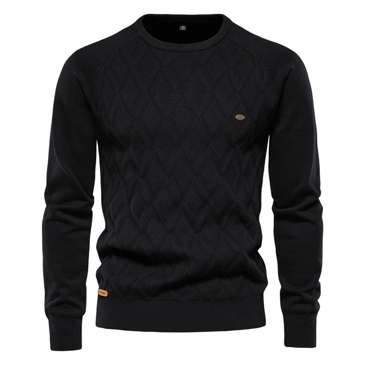 Vielseitiger Herren Langarmpullover in Blau, klassischer Oxford Stil. Perfekt für Herbstoutfits & Wintermode.