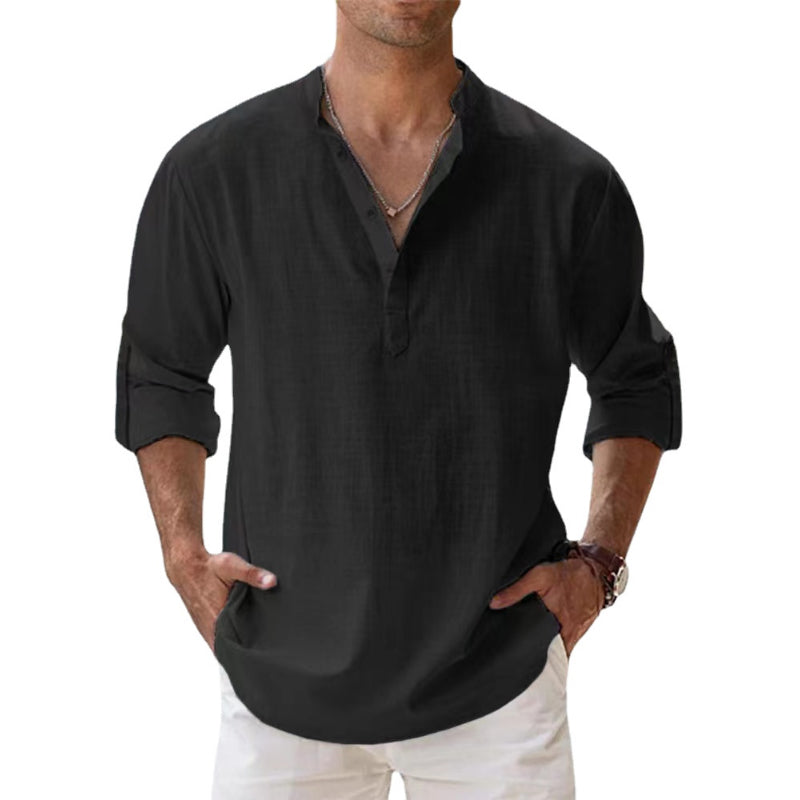 Vielseitiges Herren Langarm Hemd: kombiniert lässige Eleganz mit Komfort für Freizeit- und Strandoutfits.