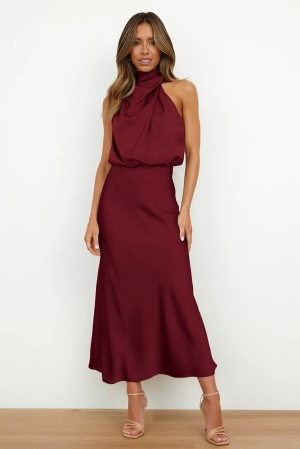Festliches Damenkleid mit Neckholder, schmeichelnder Schnitt, lang und elegant für unvergessliche Auftritte.