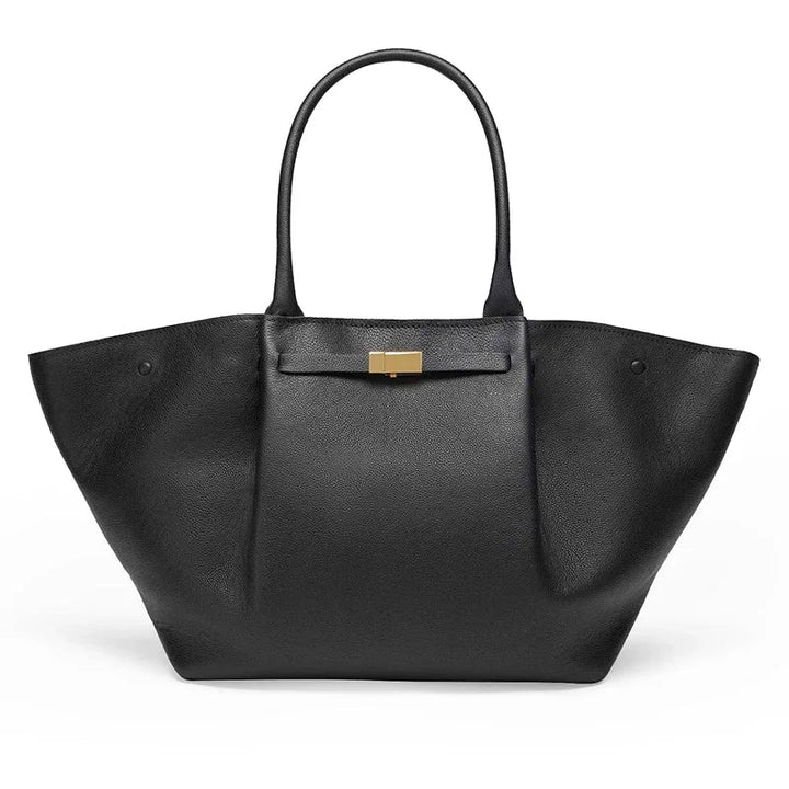 Elegante große schwarze Damen Schultertasche mit Goldverschluss, perfekt für Business & Alltag.