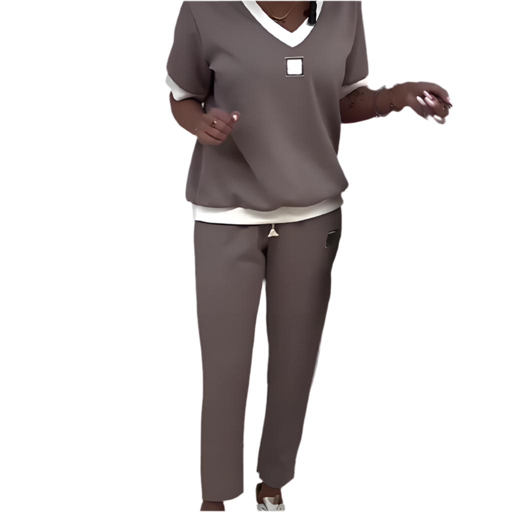 Damen Colorblock Zweiteiler Set in Relaxed Fit, ideal für eleganten Freizeitlook & Home Office, bequem & modern.
