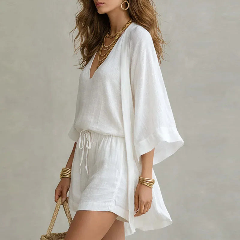 Stylischer Damen Kimono aus dem Kimono Shorts Set. Perfekt für den Sommer, Loose Fit Design.