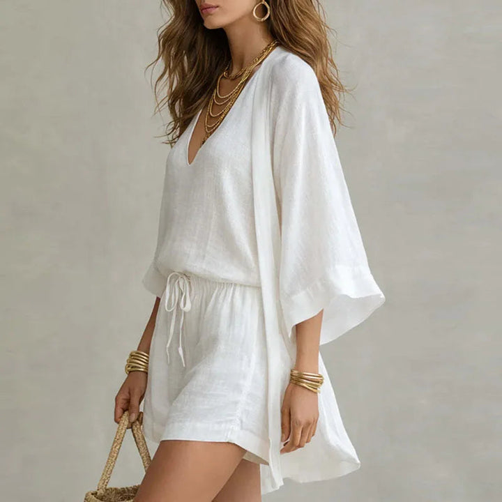 Stylischer Damen Kimono aus dem Kimono Shorts Set. Perfekt für den Sommer, Loose Fit Design.