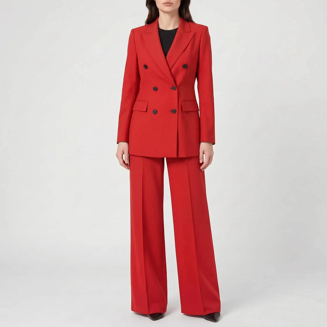 Frühlingshafter, eleganter Damen Hosenanzug, perfekt für stilvolle Büromode und formelle Business-Meetings.