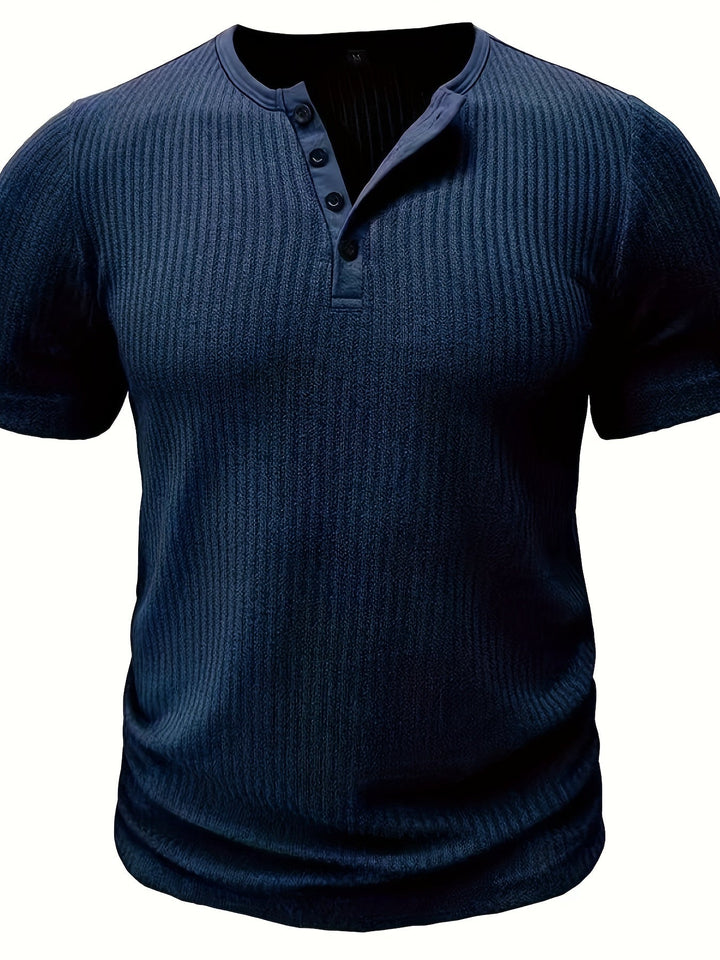 Herren geripptes Henley T-Shirt kurzarm, stilvoll & bequem für Freizeit. Perfekt für Sommer & Frühling.