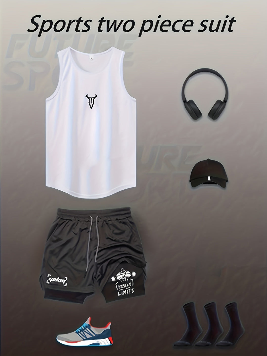 Vielseitiges Herren Gym Set: Funktionelles Tanktop und flexible Shorts für jede Fitnessaktivität.