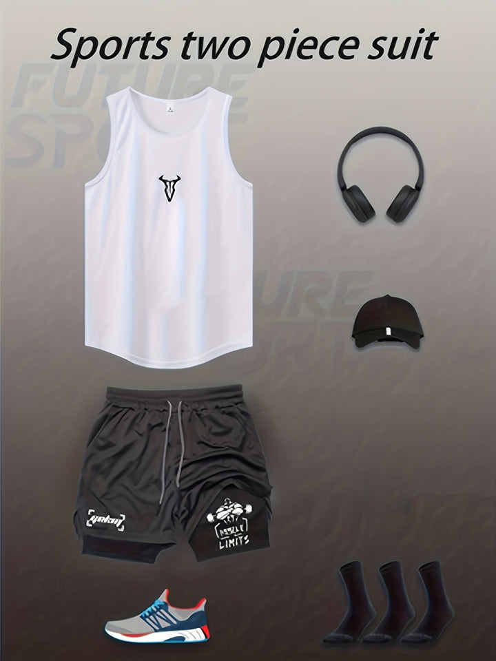Vielseitiges Herren Gym Set: Funktionelles Tanktop und flexible Shorts für jede Fitnessaktivität.