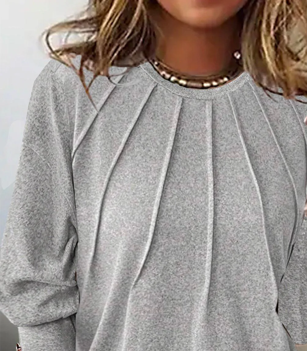 Elegantes Damen Langarmshirt in Grau, ein vielseitiges Rundhals-Oberteil für jeden Anlass.