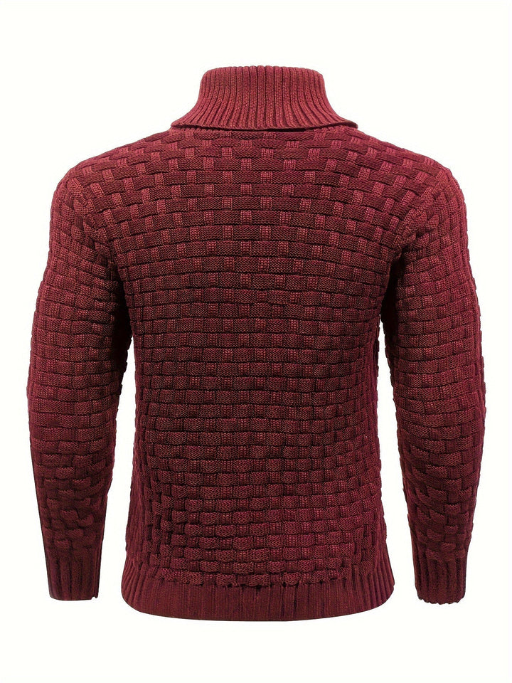 Robuster Herren Strickpullover mit Waffelstruktur. Schalkragen, für kühle Herbst- und Wintertage.