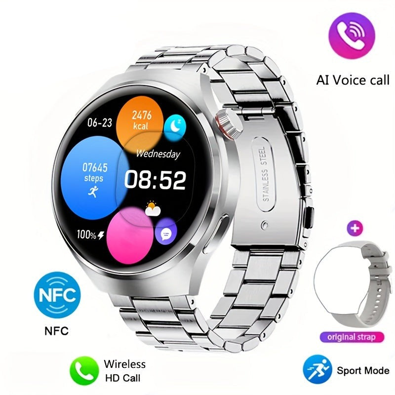 Klares Display der Herren NFC Smartwatch Orion zeigt Fitnessdaten, Nachrichten, GPS und Uhrzeit. Gut lesbar.