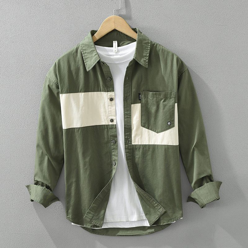 Modisches Herren Cargo-Hemd, Langarm, Loose Fit. Mit einzigartigem Patchwork und praktischen Taschen. Alltagshemd.