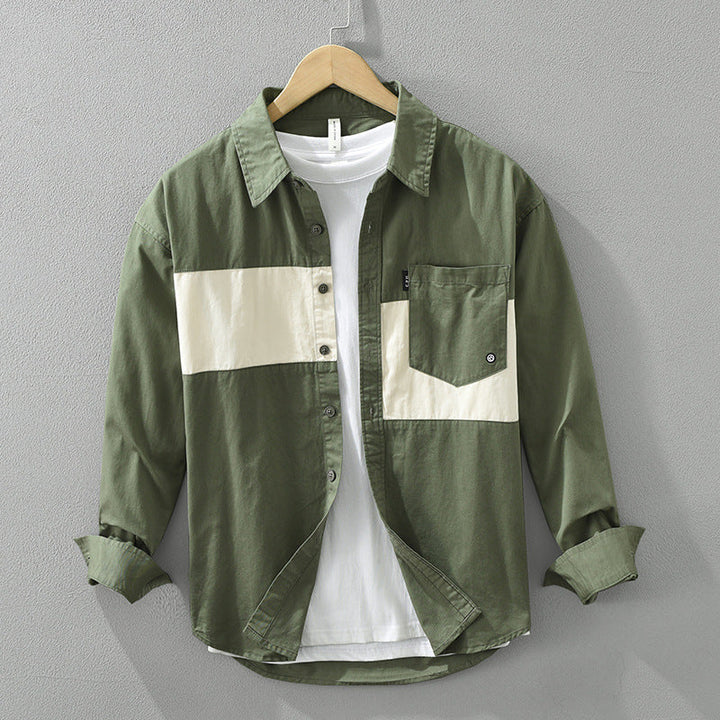 Modisches Herren Cargo-Hemd, Langarm, Loose Fit. Mit einzigartigem Patchwork und praktischen Taschen. Alltagshemd.