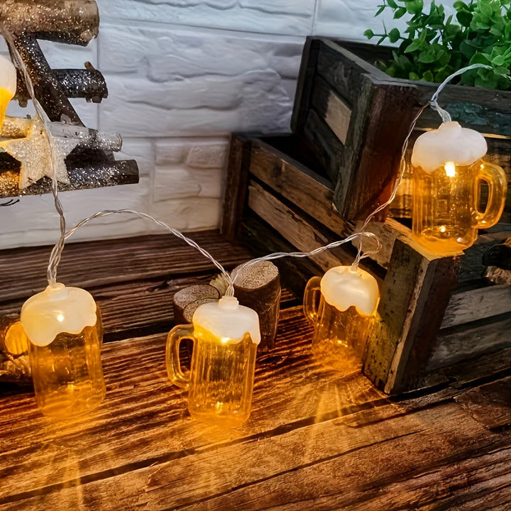 LED Bierkrug Lichterketten (2er Set). Perfekte Deko für Biergarten, Oktoberfest & sommerliche Gartenpartys.
