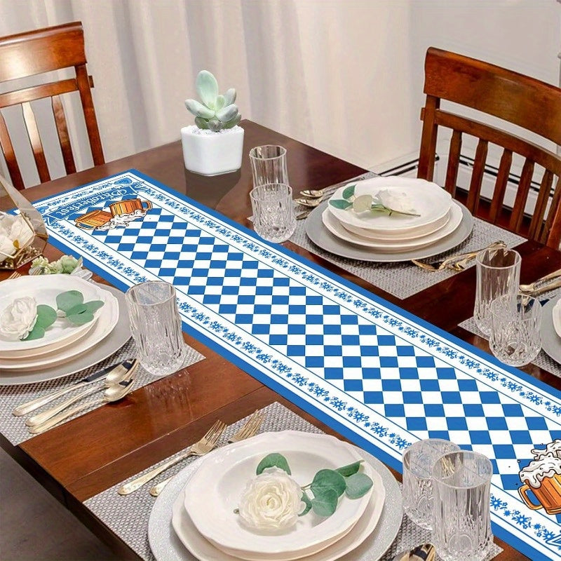Authentischer Oktoberfest Tafelläufer mit bayerischem Rautenmuster; hochwertige Tischdeko für Partys und Wiesn.