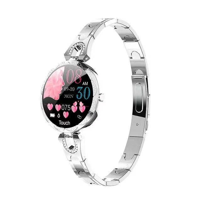 Elegante Damen Smartwatch in Gold, wasserdicht, als Herzfrequenz- und Schlaftracker.