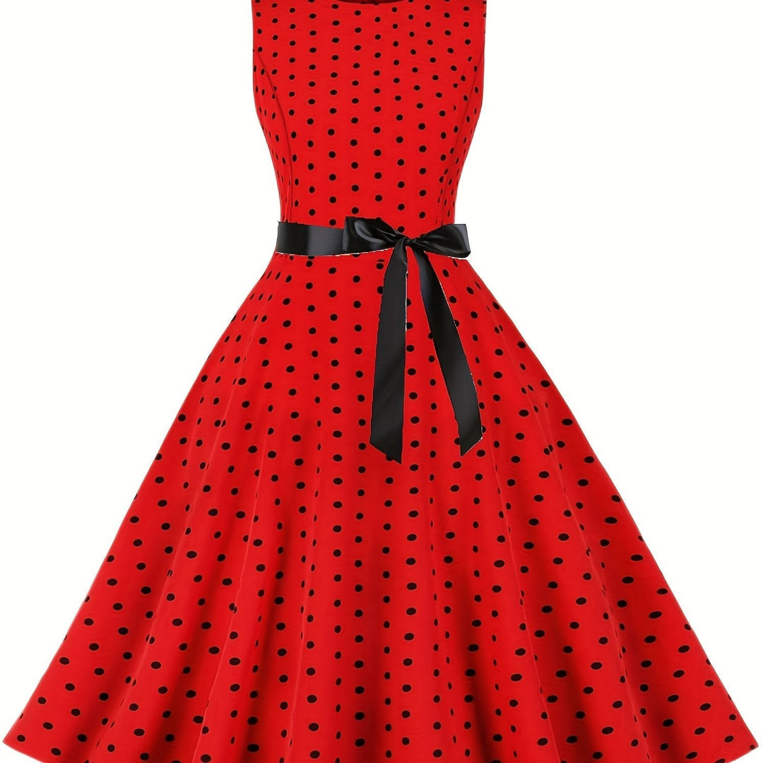 Damen Vintage Polka Dot Kleid, Rockabilly Stil, A-Linie, festlich, retro Party- & Sommerkleid.