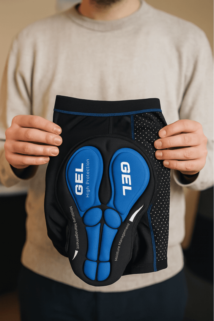 Seitenansicht der Unisex Radunterhose, ergonomisch geschnitten für Komfort und Bewegungsfreiheit beim Radfahren.