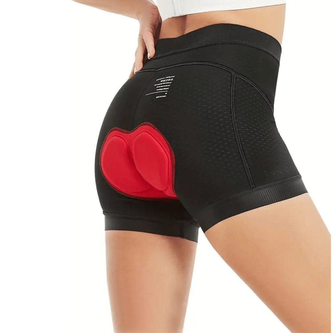 Schwarze Damen Radlerhose mit Gelpolster für Komfort & Halt beim Radfahren.