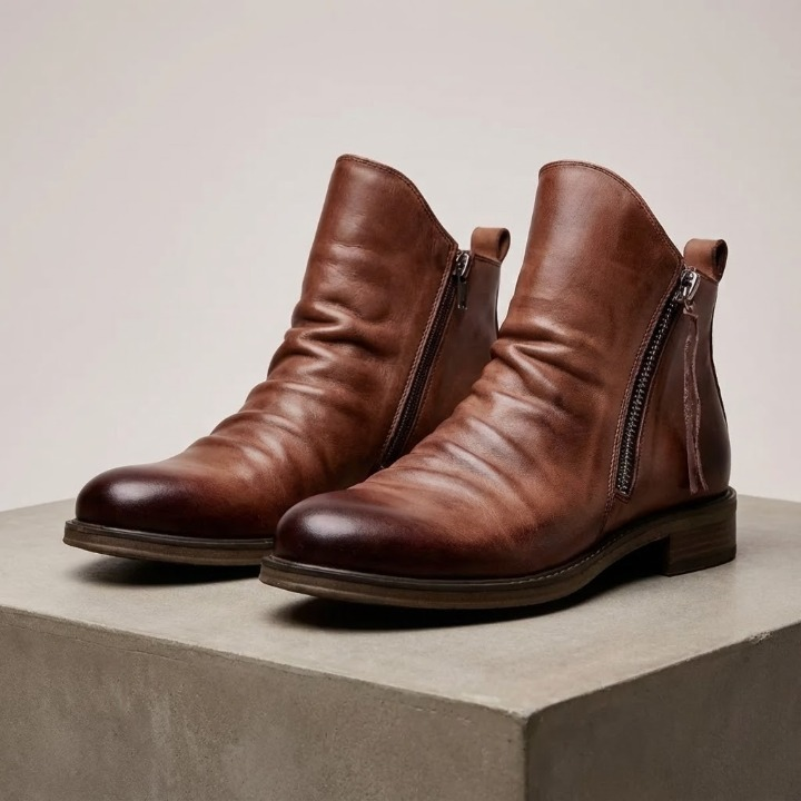 Herren Chelsea Boots am Fuß getragen. Stylische Business Casual Schlupfstiefel für einen modernen Look.