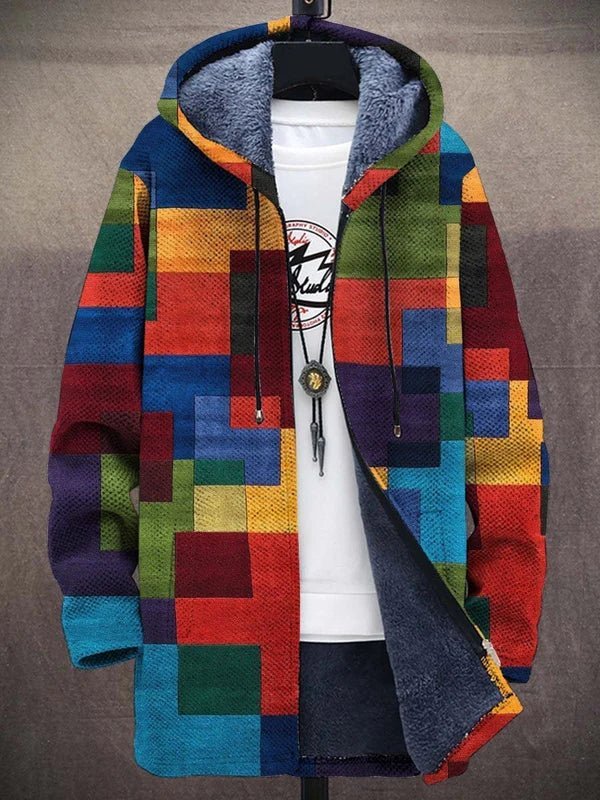 Warme Herren-Freizeitjacke mit Kapuze & trendigem Farbblock-Muster für kühle Tage.