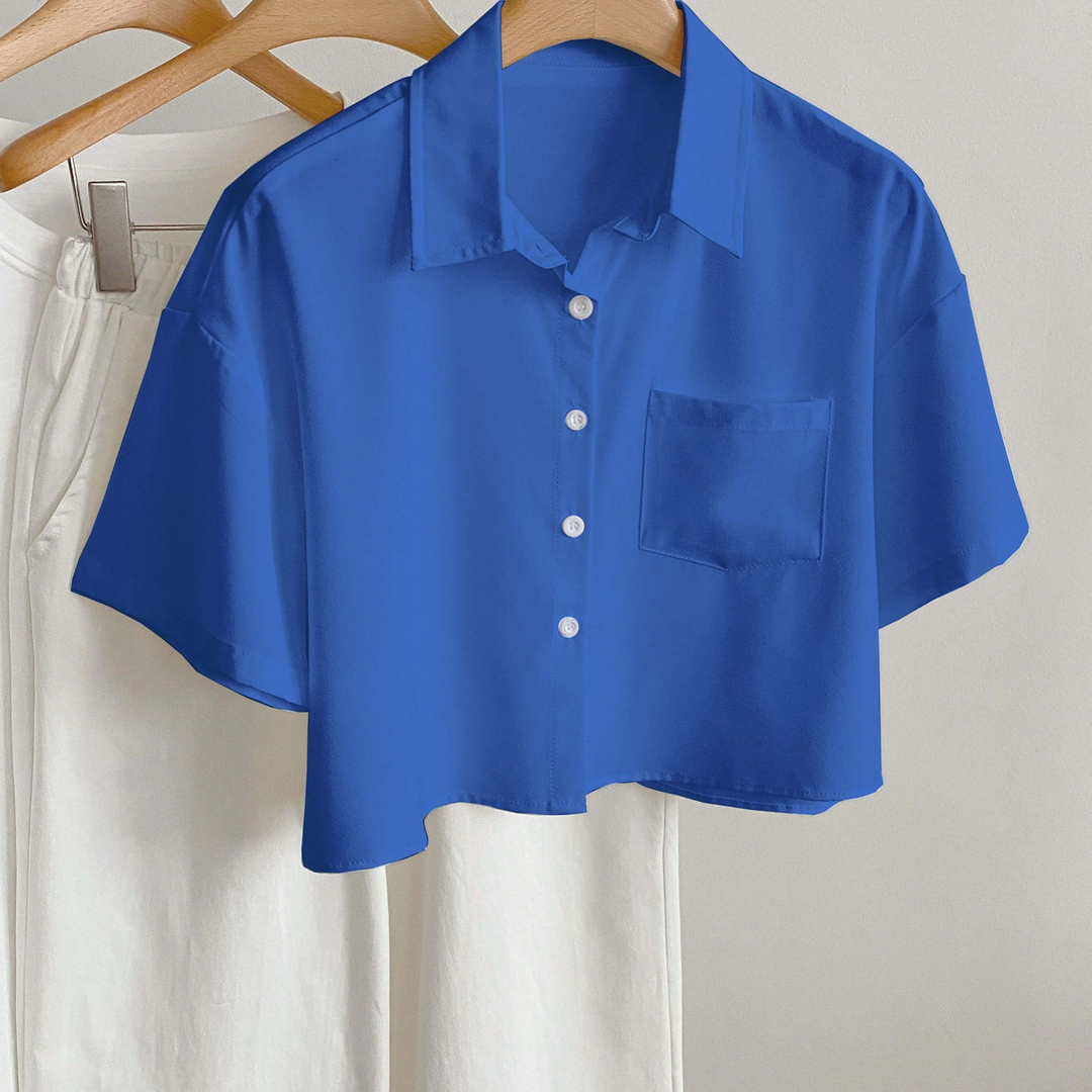 Damen Sommerbluse, cropped Schnitt, kurzärmlig, vielseitig, perfekt für warme Temperaturen.