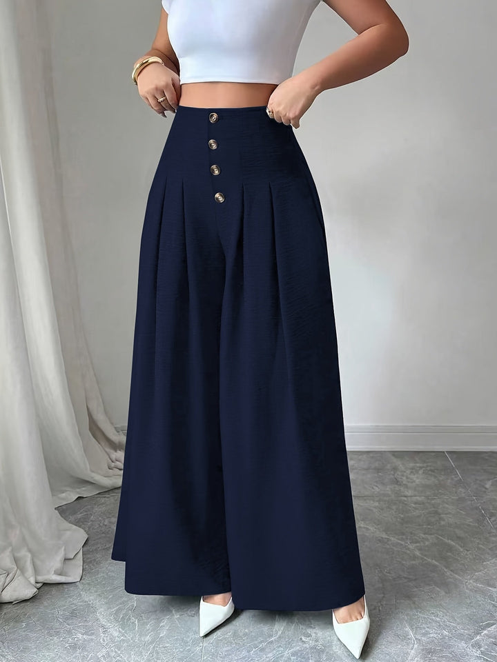 Moderne Damenhose Weitbein, High-Waist Schnitt, mit feinen Falten, perfekt für Frühling/Sommer.