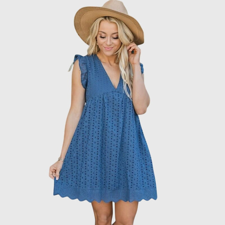 Trendiges Damen Freizeit Minikleid, V-Ausschnitt, ärmellos, kurzes Design, perfekt für den Sommer-Look.