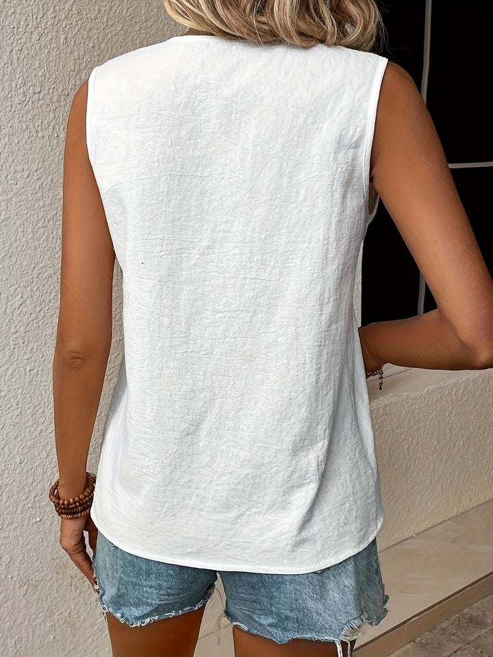 Schickes Damen Spitzentop, ärmellos, mit V-Ausschnitt und filigraner Spitze. Ein Must-have für den Sommer.