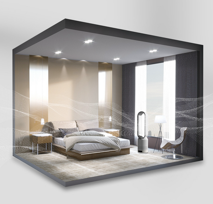 Kompaktes AirPure Klimagerät für Büros & Schlafzimmer; kühlt, reinigt und ventiliert effizient.