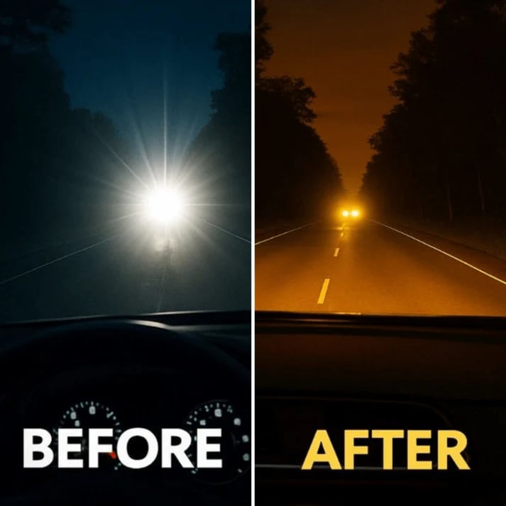 Polarisierte Nachtfahrbrille gegen Blendung, erhöht Sichtbarkeit & Sicherheit beim Autofahren im Dunkeln.