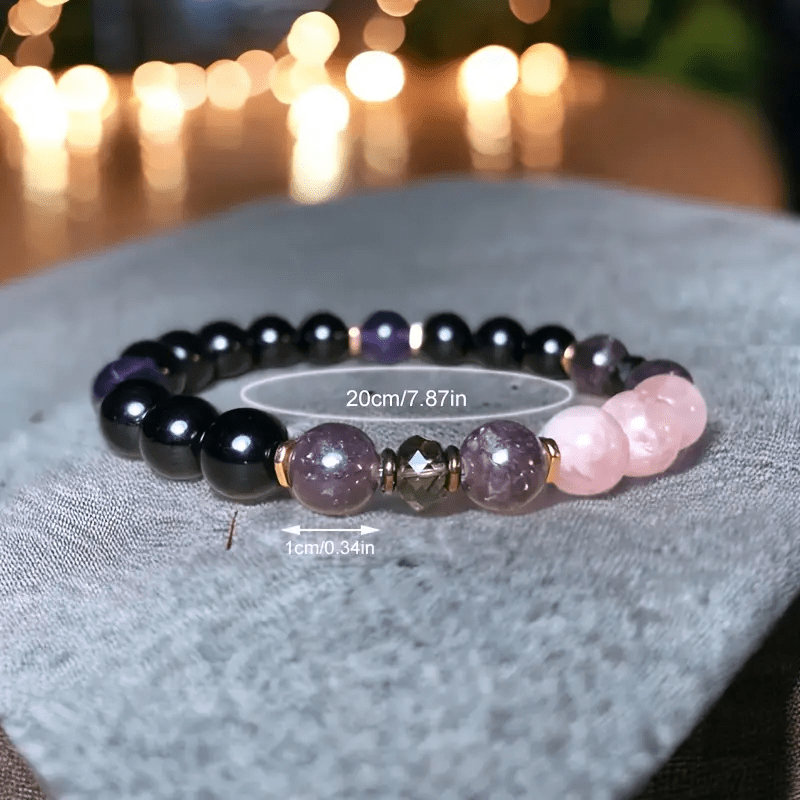 Spirituelles Damen Perlenarmband: Rosenquarz, Obsidian, Amethyst. Perfekte Geschenkidee für Sie.