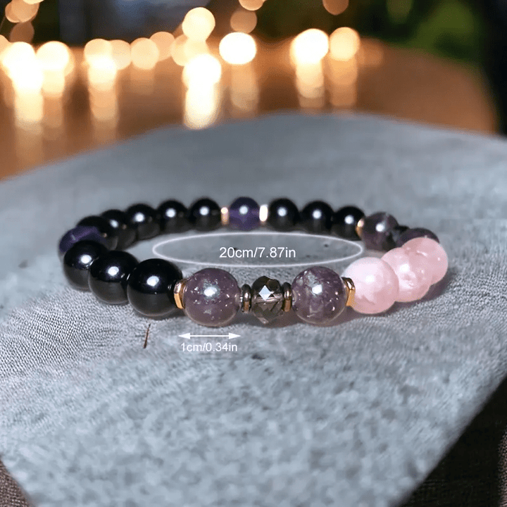 Spirituelles Damen Perlenarmband: Rosenquarz, Obsidian, Amethyst. Perfekte Geschenkidee für Sie.