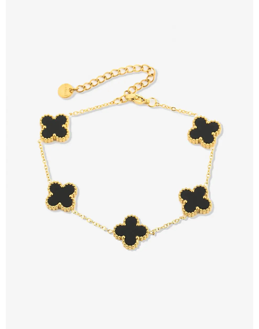 Stilvolles Damenarmband mit fünffachem Kleeblatt, moderner Schmuck als elegantes Accessoire für Frauen.