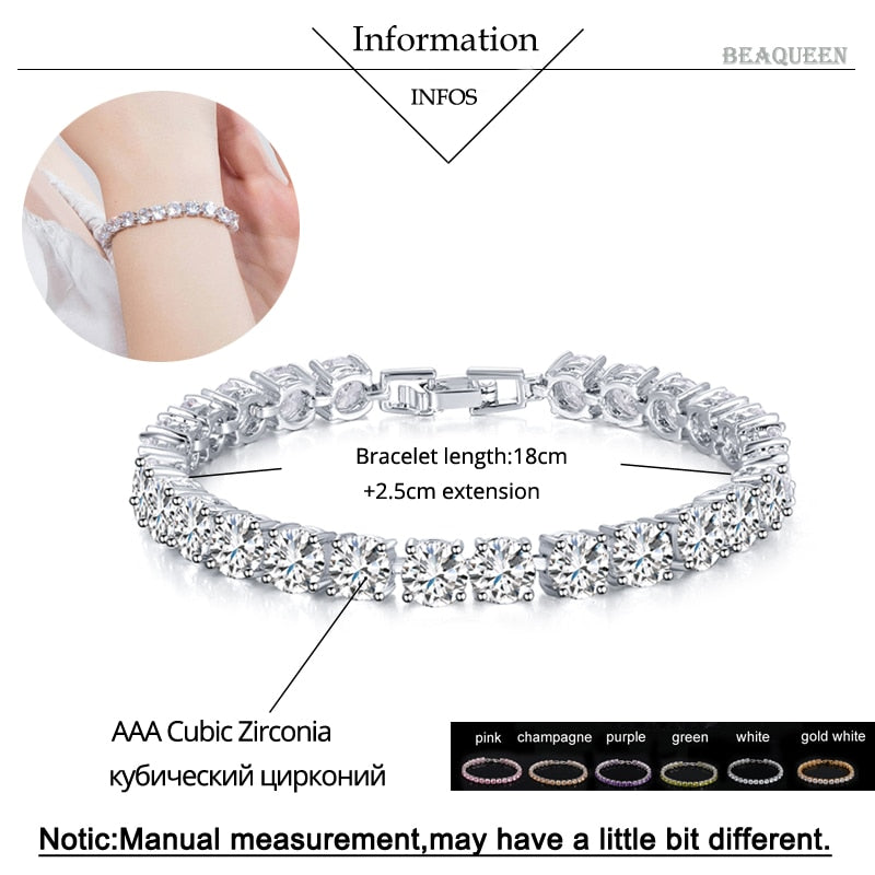 Stilvolles Damen Tennisarmband mit Sekt-Kristallherz, glitzernde Zirkonia, ideal für jeden Anlass.