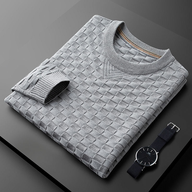 Stilvoller Herren Pullover im Karomuster, warmer Langarm-Strickpullover für lässige Herbst-Outfits.