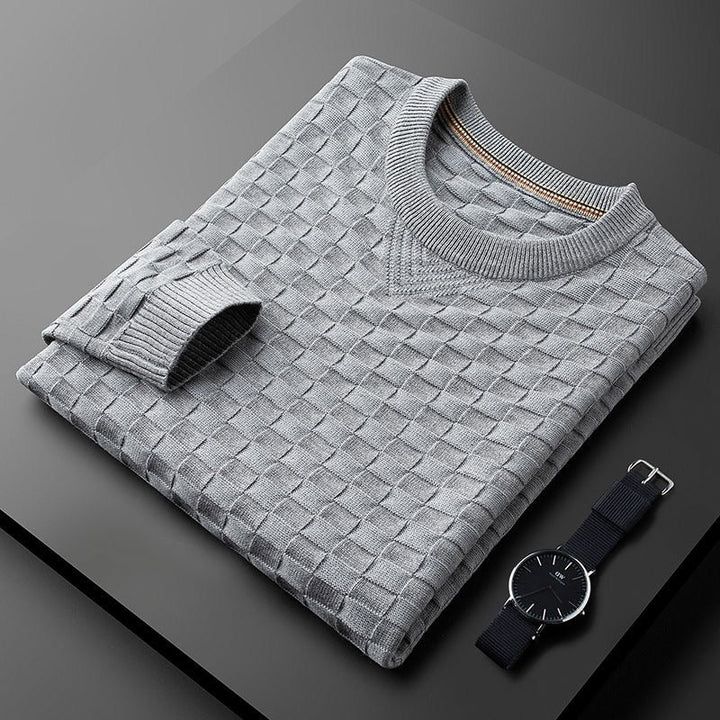 Stilvoller Herren Pullover im Karomuster, warmer Langarm-Strickpullover für lässige Herbst-Outfits.