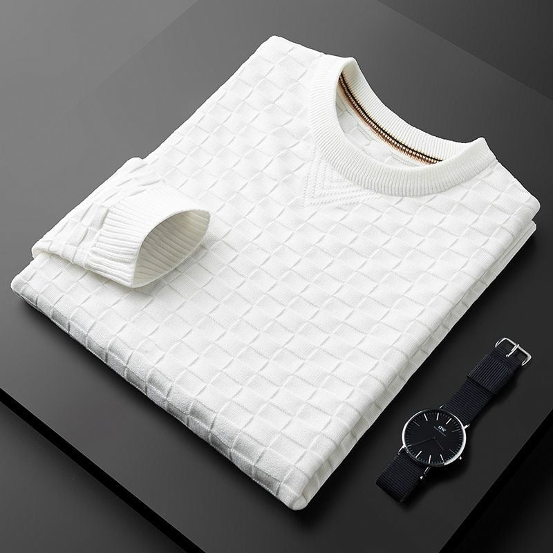 Eleganter Herren Strickpullover im Karomuster, komfortabel für Freizeit & Büro, hochwertige Herbstmode.