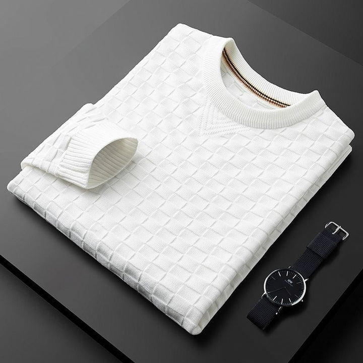 Eleganter Herren Strickpullover im Karomuster, komfortabel für Freizeit & Büro, hochwertige Herbstmode.